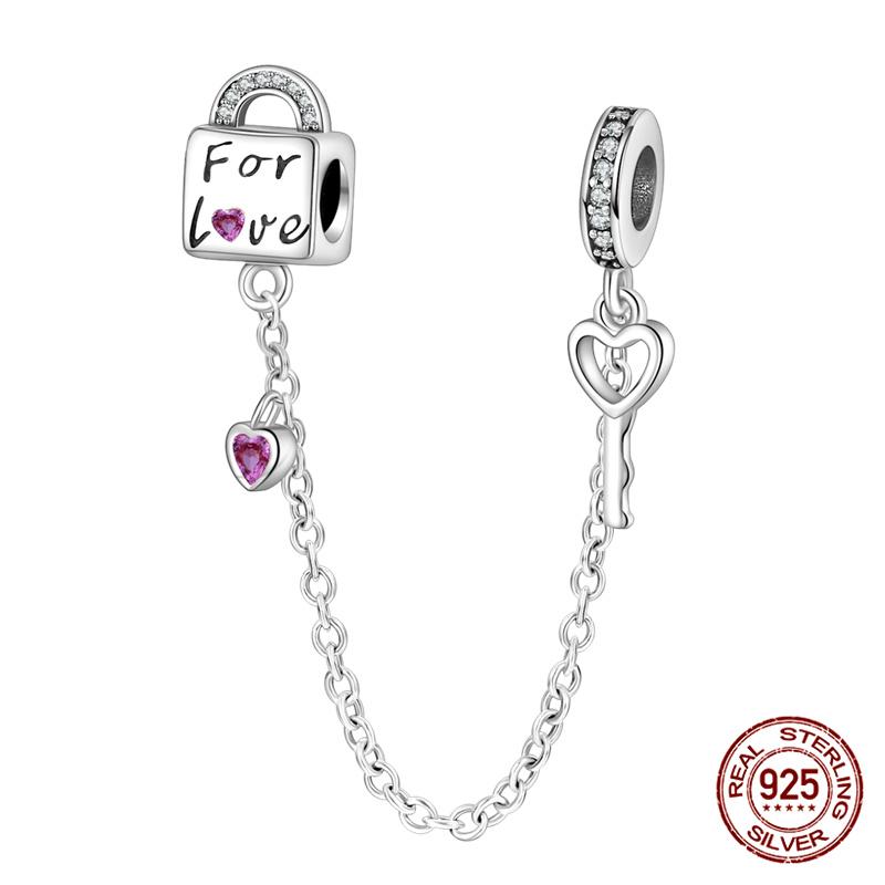 Original 100% 925 Silver Star Moon Safety Chain Fit 925 Original Bracelet & 3mm Bracelet DIY Jewelry Making Women Gift