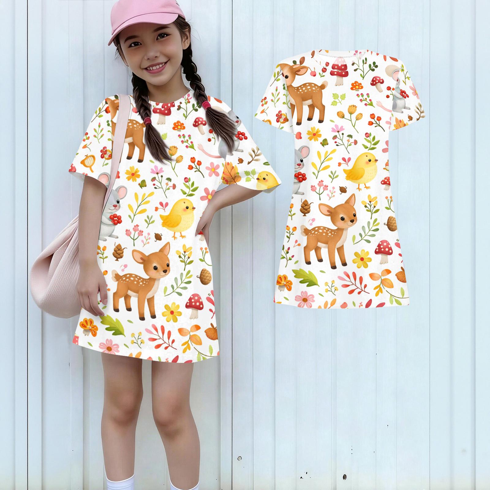 

Girls Dresses Flower Girl Dress Dresses for Teens Casual Printed Short Sleeve Crew Neck Girls Dress for Daily Wear 160 жовтий