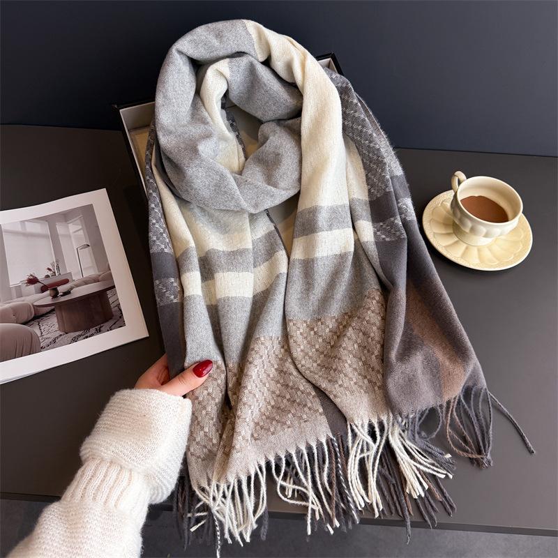 

Korean Version Stripes Winter Scarf For Women Imitation Cashmere Warm Pashmina Shawl Wraps Female Poncho Bufanda Tassel Echarpe 200x68CM