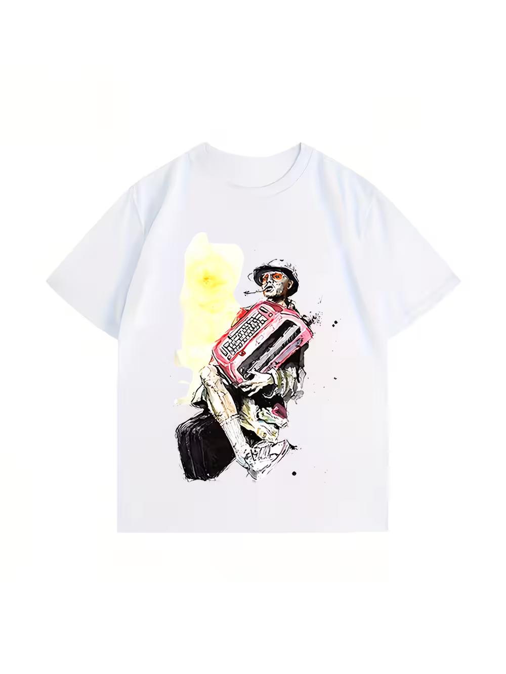 

Raoul Duke Fear and Loathing in Las Vegas Graphic T-Shirt- White Bohemian Vintage Print S