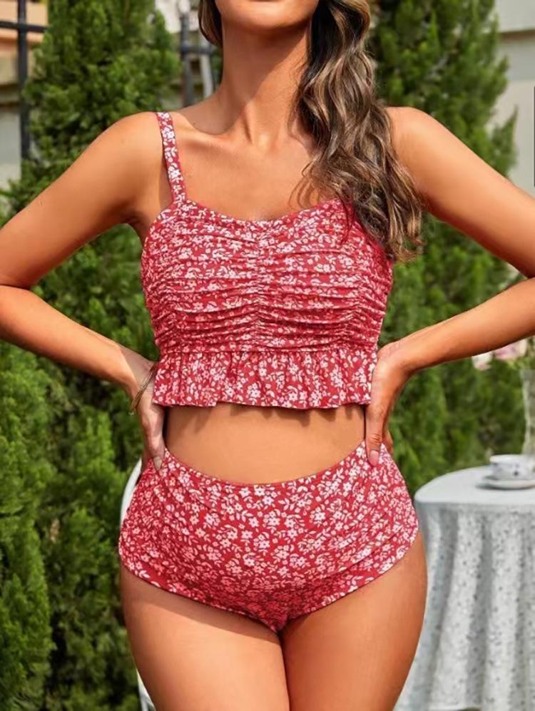 2025 European & American Floral Leopard Print Maternity Swimsuit: Ruffle Design with Tummy Coverage & Abdominal Support