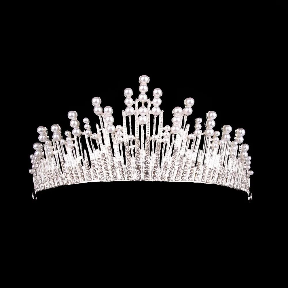 European Bride Alloy Diamond Pearl Crown Tiara Crown Phoenix Hair Accessories Rhinestone Highlight