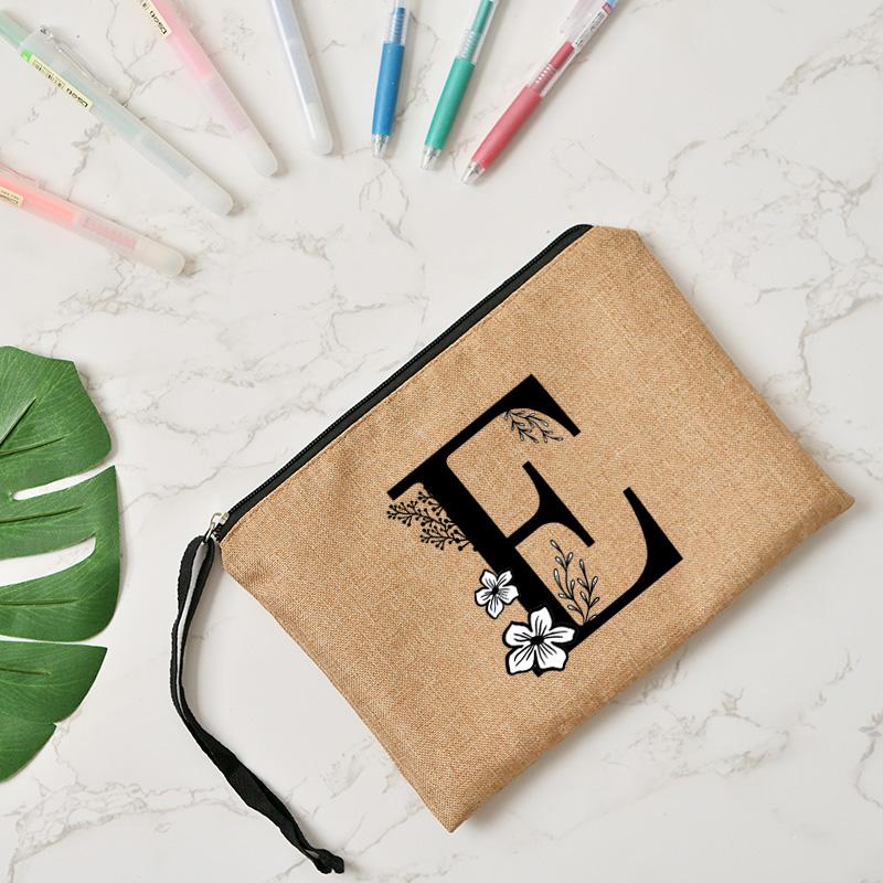 Fashion Letter Print Women Cosmetic Gift Bag Linen Zipper Pouch Travel Tote Storage Pouch Makeup Bag Classic Organizer Bag