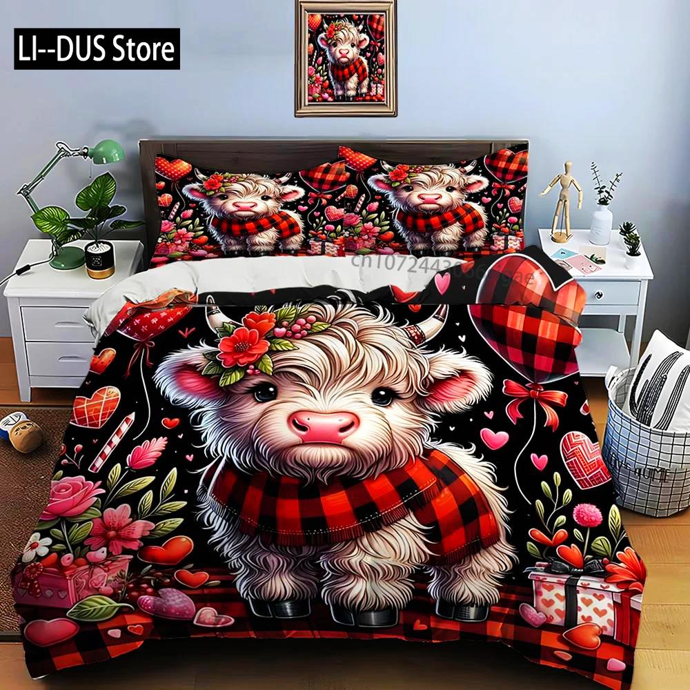 Highland Cattle Print Bedding Set Cute North American Duvet Cover 1 Duvet Cover 2 Pillowcases Adult And Kids Bedding Set Luxury