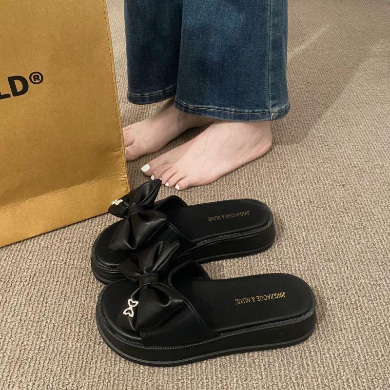 High-end women's cool slippers summer wear beautiful bow one-word drag versatile fashion women's shoes