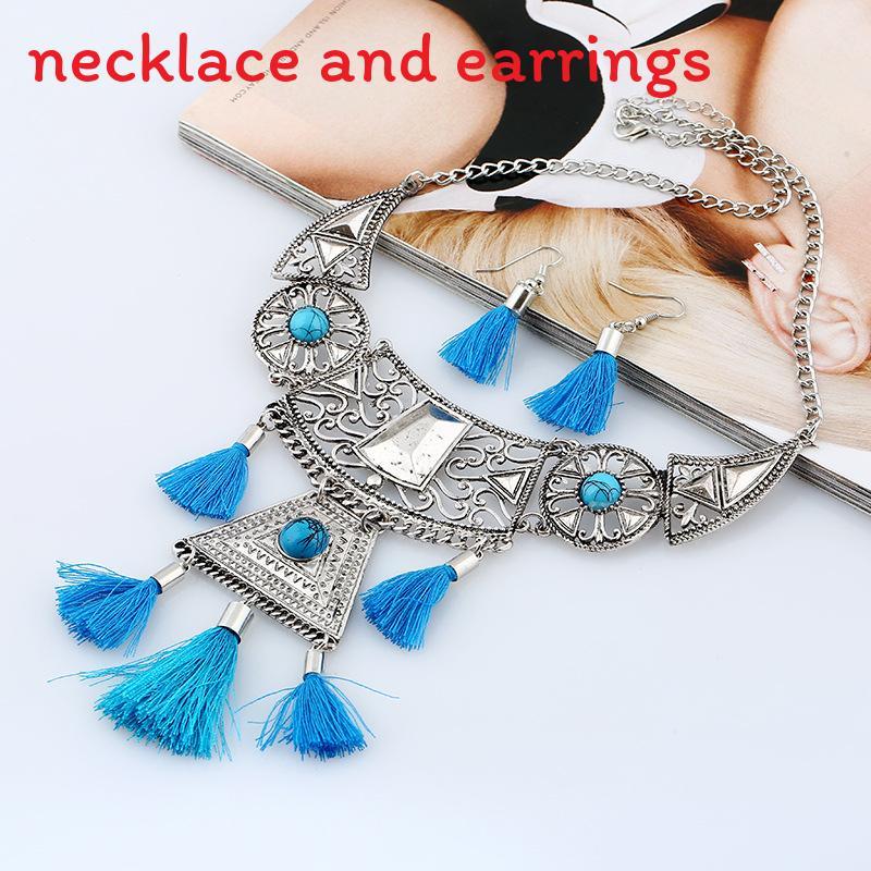 Ethnic Simulation Style Gemstone Decoration Women Necklace With Tassel Design