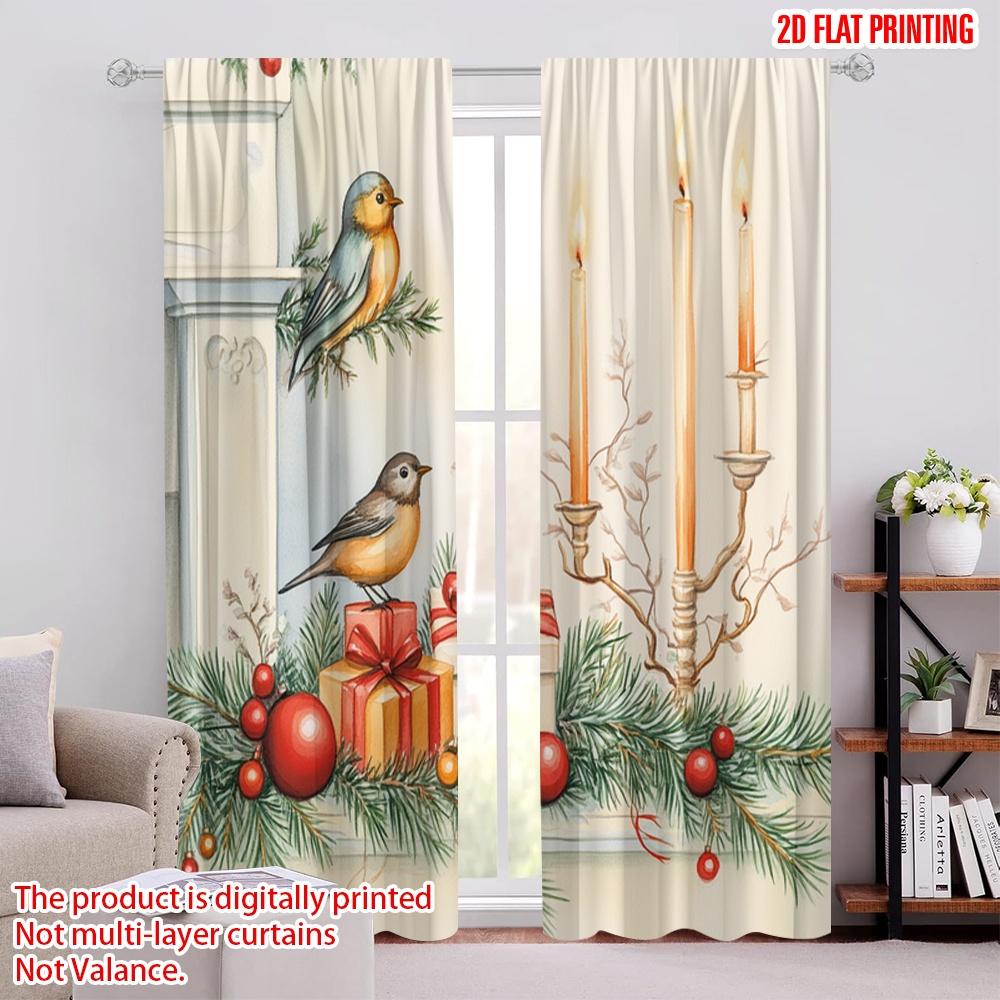 

2pcs,2D plane printing Pattern Curtains Christmas Bird Candle Ornament Fireplace (3) Versatile 100% Polyester (without rod) 52.50 × 116.00 cm 2 pcs