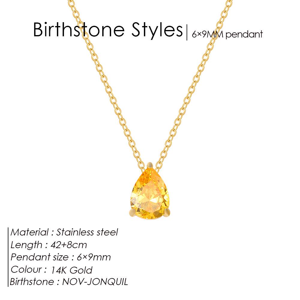 Teardrop Pear-Shaped Zircon Necklace, Titanium Steel with December Birthstone, Non-Fading Vacuum-Plated Jewelry