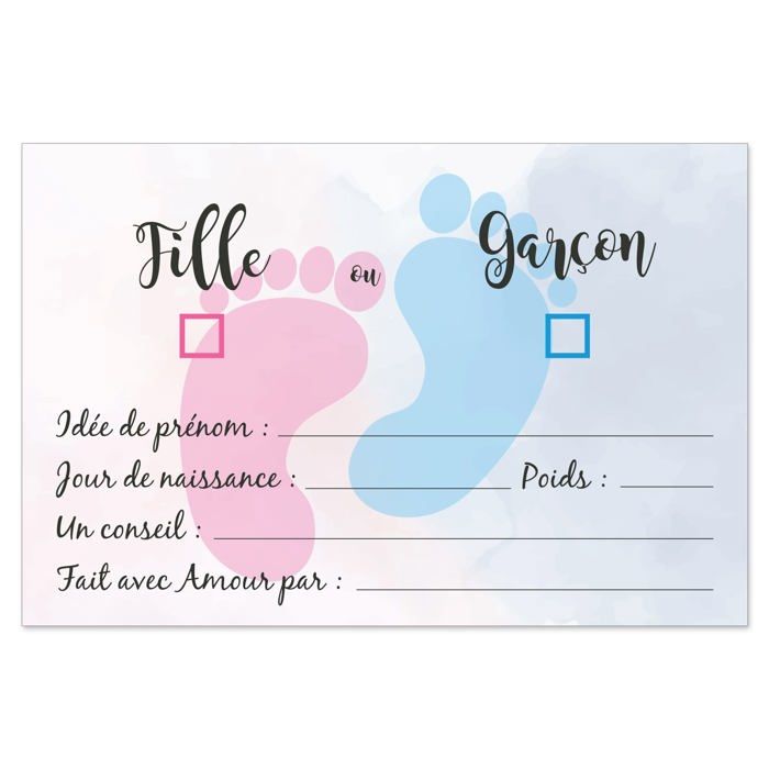 Cartes Pronostics - OLILLY - V6 - 20 Cartes - Thème Gender Reveal - Papier 300g - Livraison Rapide