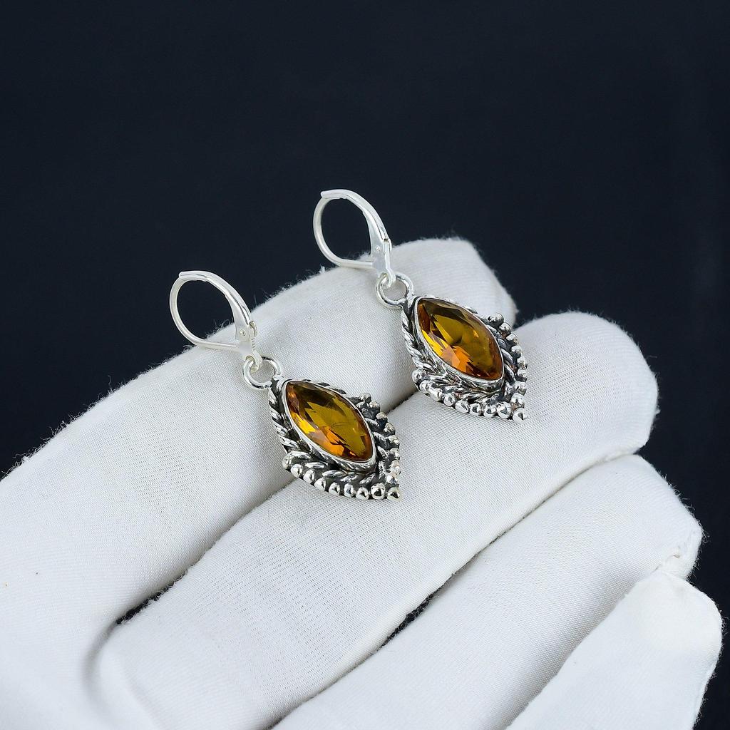 Amaing Honey Topaz Gemstone Earrings, 925 Sterling Silver Earring, Handmade Boho Silver Jewelry Dangle Earrings, Party Wear Gift