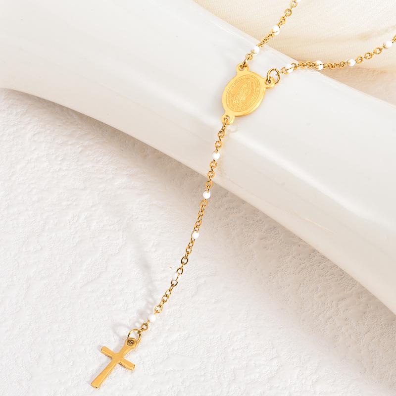 18K Gold-Plated Stainless Steel Double-Sided Religious Cross Pendant with Chain Stainless Steel белый