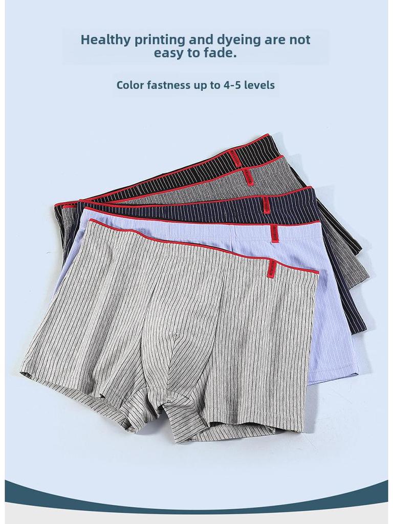 Men's Plus Size Antibacterial Cotton Striped Boxer Briefs