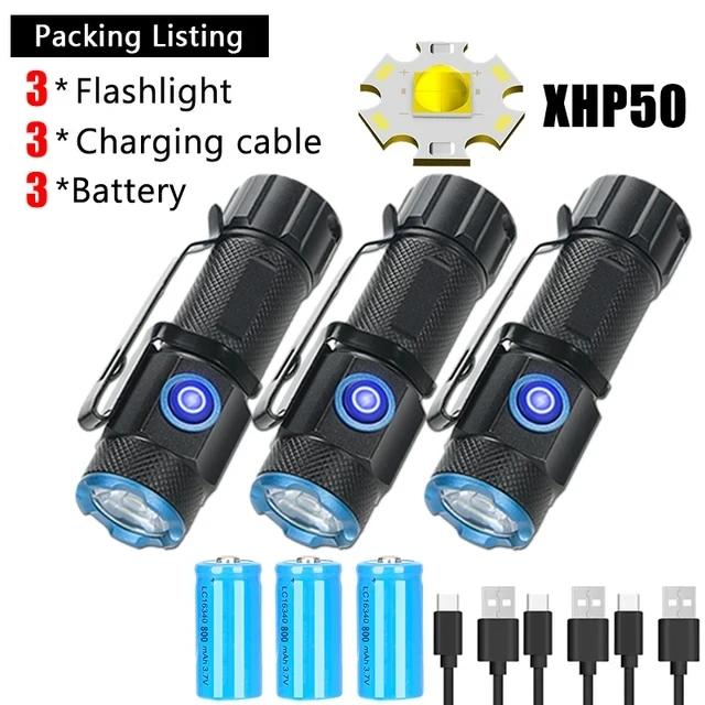 Ultra Strong LED Flashlight USB Rechargeable Tail Magnet Repair Work Light Waterproof Outdoor Camping Fishing Lighting Lantern