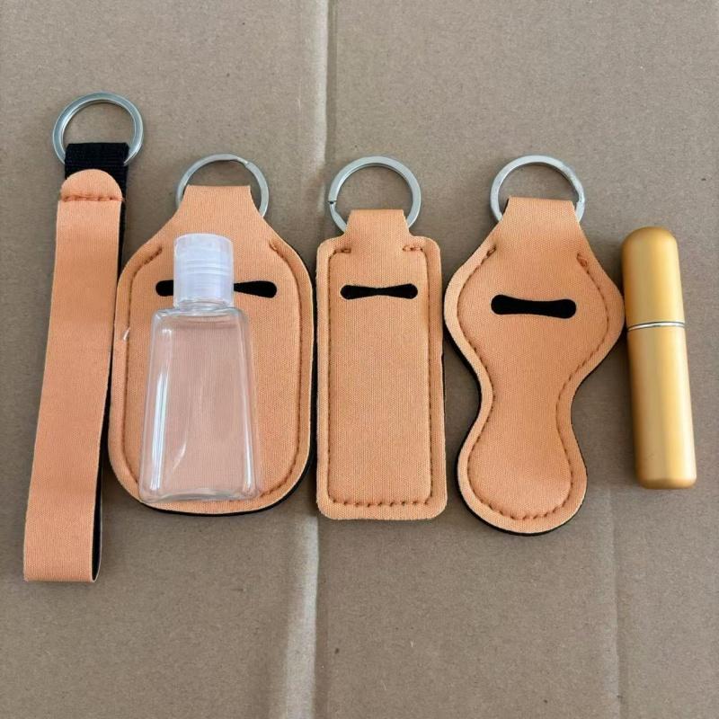 6pcs/set Travel Bottle Chapstick Lanyard Keychain Holders with Lipstick Holder Reusable Lip Balm Pouch Protective Cases