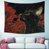 1 Pc Asian Ukiyo Art Japanese Cat Swallowing Clouds Wave Fabric Fun Tapestry Wall Hanging with Accessories, Home Dormitory Bedroom Wall Decor