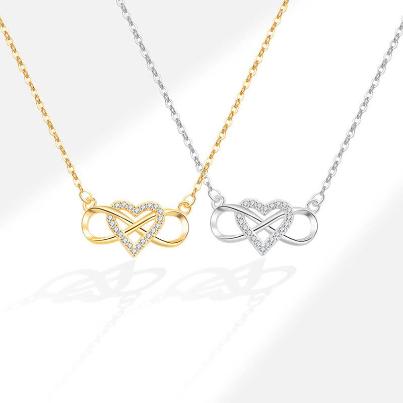 Micro Paved Zircon Infinity Heart Mobius Pendant Necklace Elegant Versatile Fashion Jewelry For Women