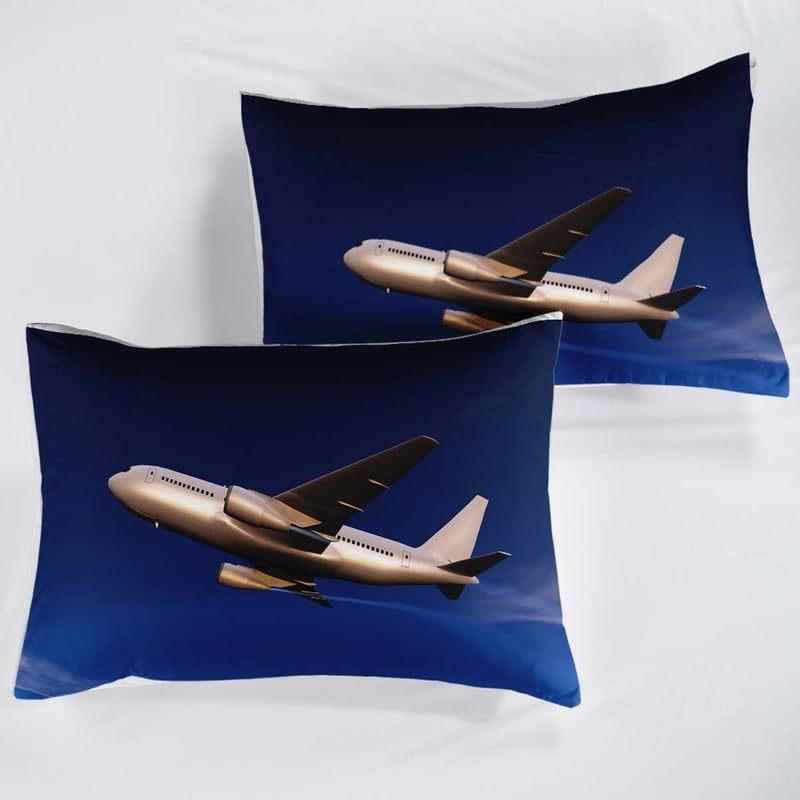 Blue Sky Silver Aircraft Three-Piece Quilt Cover Digital Printing Bedding Set Bed Cover