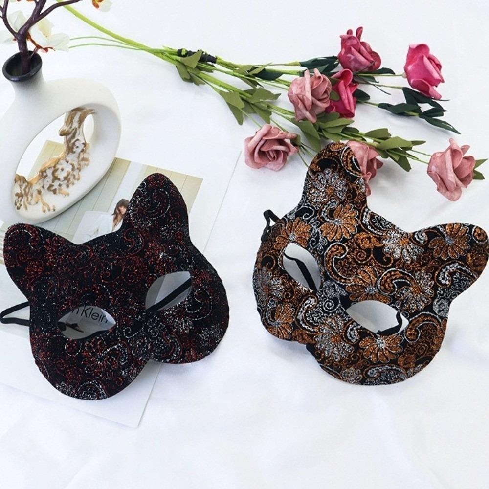 Flower Halloween Masquerade Mask Plastic Half Face Mask Retro Cat Face Masks  Women