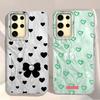 Retro Green Love Heart Bow Feather Texture Phone Case for Samsung Galaxy S25 S24 S23 S22 S21 FE Plus Ultra Shell Silicone Cover