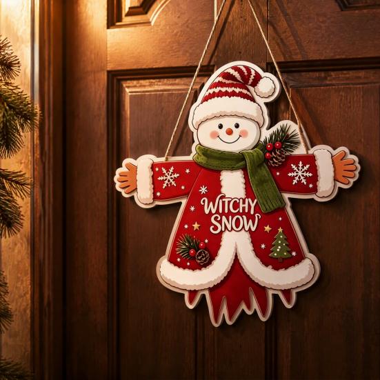 Seasonal Party Supplies Wooden Christmas Hanging Pendant, Cartoon Welcome Sign for Front Door, Holiday Shop Decorations Wall Decor with Cute