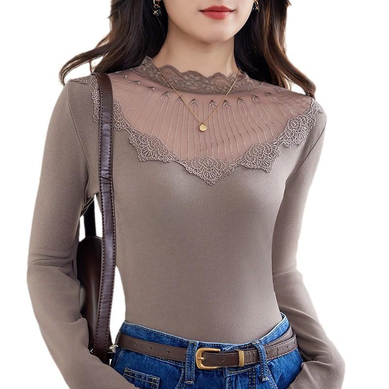 

Кружевная полуводолазка базовая рубашка для женщин новая осень и зима женская модная внутренняя сетчатая рубашка с длинными рукавами One size