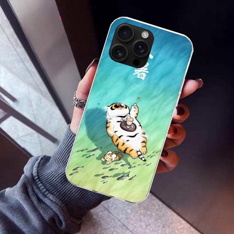 

Cartoon Fat Tiger Phone Case For iPhone 17 Air 16 15 Pro Max 14 Plus 13 Mini 12 11 Cover 7 8 SE Silicone Shell Print Fundas 17 A iPhone 13 Mini