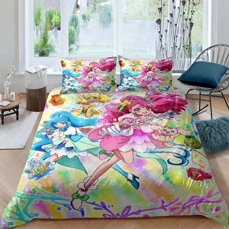 Go! Princess PreCure Anime-Themed Bedding Set Duvet Cover Bed Set Quilt Cover Pillowcase Comforter King Queen Size Boys Adult