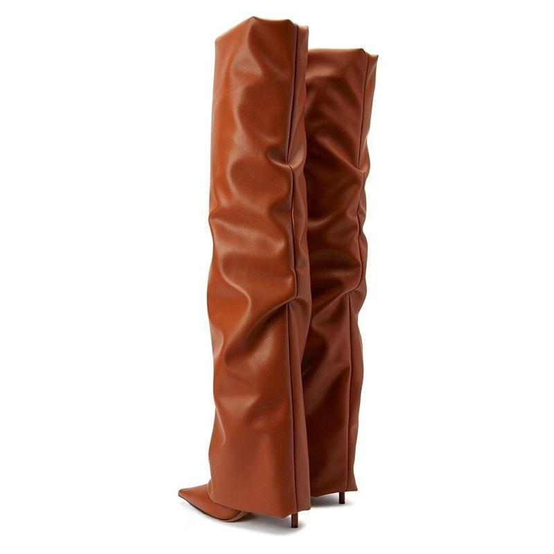 Fashion Brand Pleated Laziness Style Black Brown Over Knee Women's Boots High Heel Fashion Show Long Boots Size 35-43 Sexy Woman Shoes