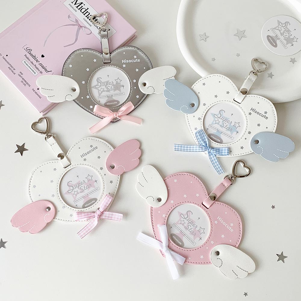 Leather ballet strap badge protective sleeve, anime props badge gift, angel wing shape storage bag display pendant