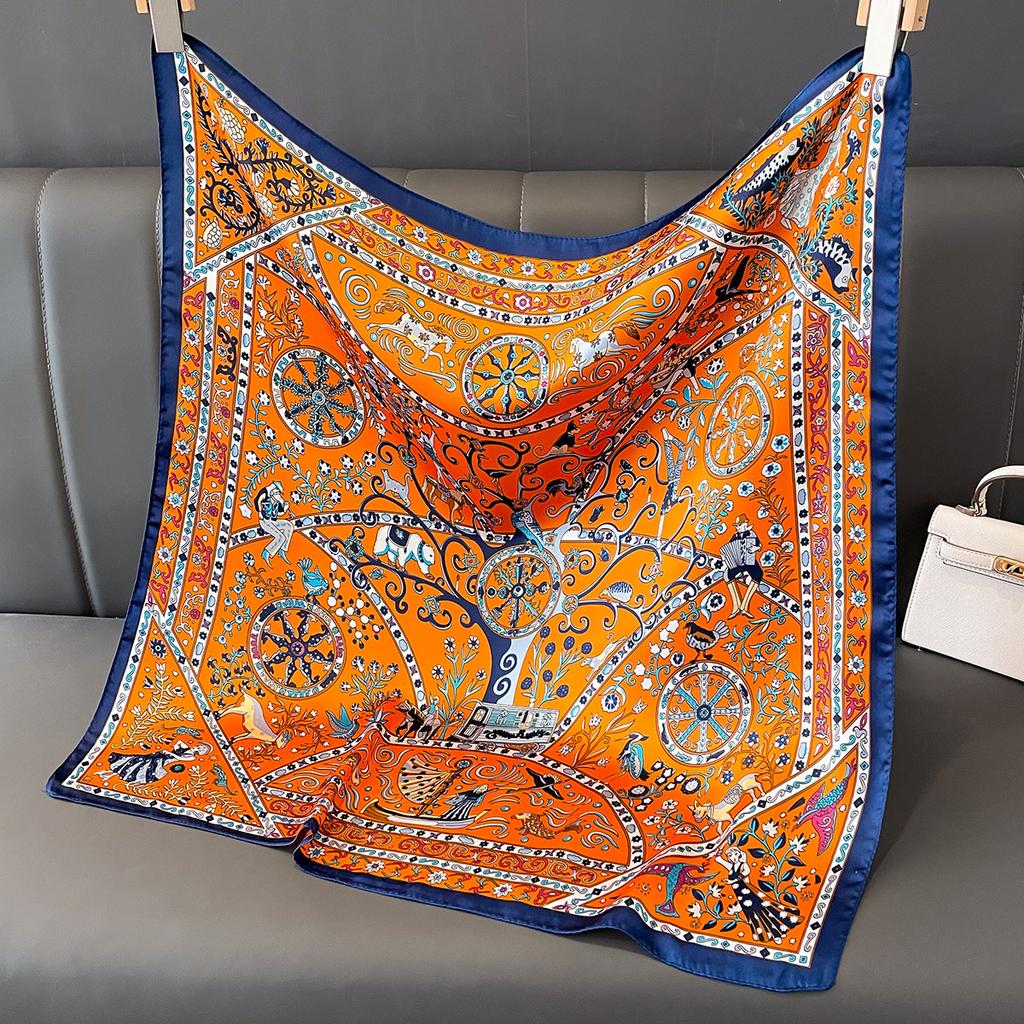  Luxury Floral Print Silk Square Scarf Women Soft Satin Kerchief Hairband Head Hijab Lady Headband Foulard Bag Ribbon