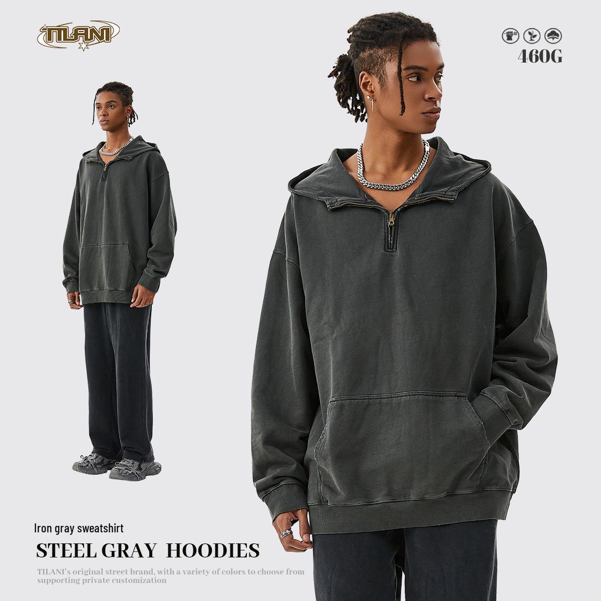 

Толстовка из махрового хлопка TILANI Осень/Зима с деталью в виде молнии и необработанным краем, худи-пуловер Double Extra Large