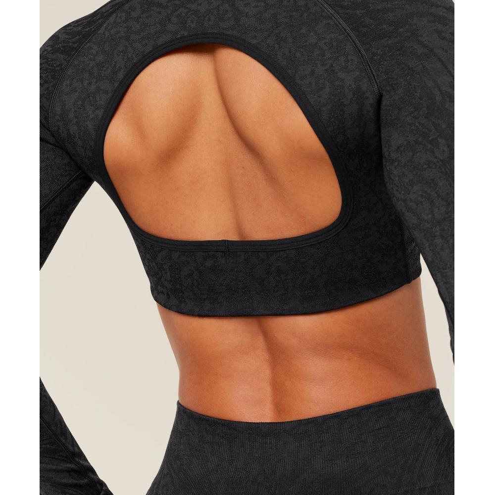 Gymshark Adapt Animal X Whitney Long Sleeve Crop Top Black Asphalt Grey b5c9X Bdrd