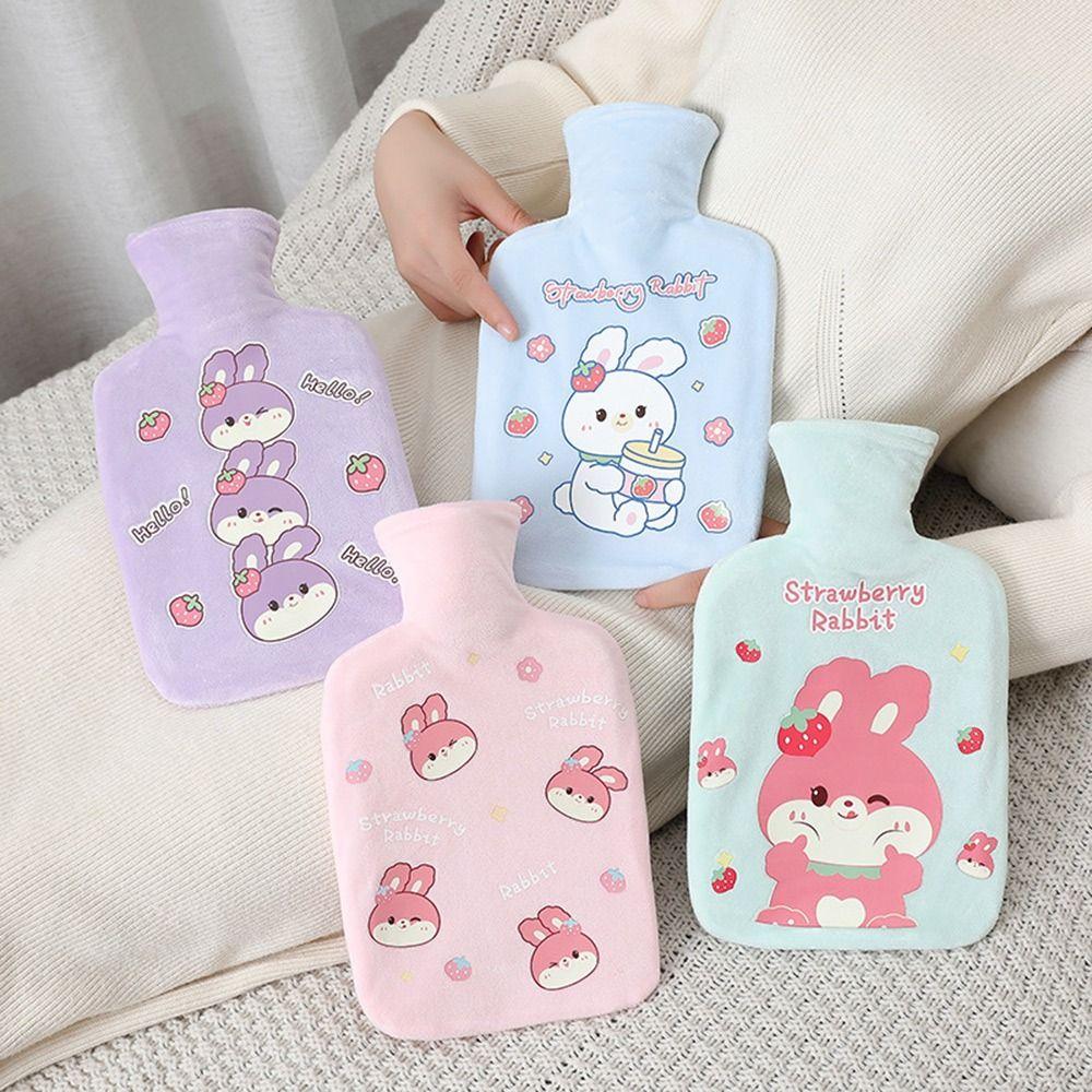 1000ML Plush Hot Water Bag Cartoon Rabbit Reusable Hand Warmer Comfortable Coldproof Hot Water Bottle Children Girls
