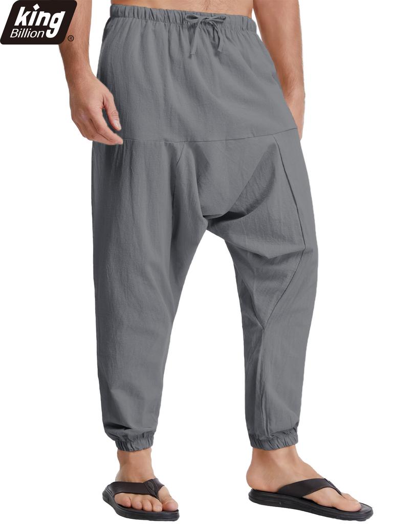 Sommer Lässige Leinenmischung Haremshose für Herren - Atmungsaktiv Kordelzug Taille Bündchen an den Knöcheln Lockerer Schnitt Lässige Hose in Unifarben