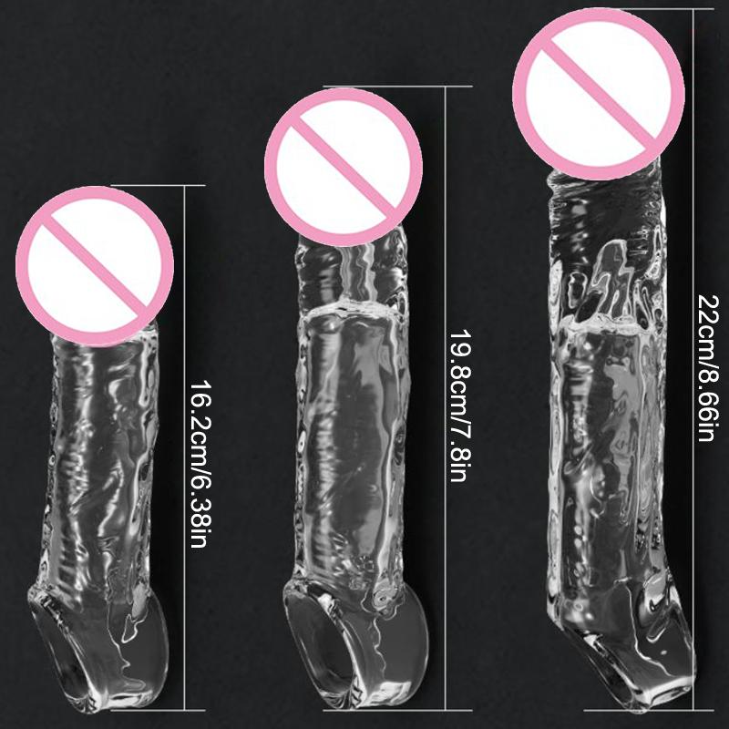 Transparent Penis Extend Sleeve Reusable Condoms Dildo Enhancer Delay Ejaculation Cock Rings Nozzle Sex Toys For Men