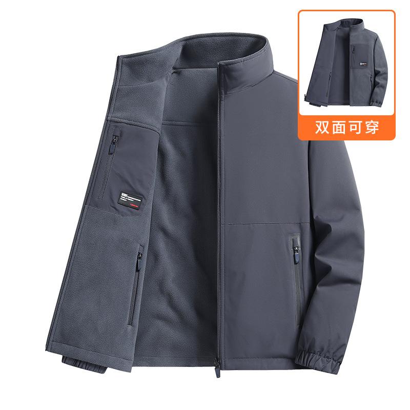 Double-sided jacket men's fleece autumn and winter fleece jacket outdoor mountaineering sports casual stand-up collar fleece top