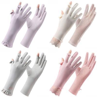 Breathable Sunscreen Gloves Lace Anti-UV Mittens Lightweight Ice Silk Gloves  for Summer