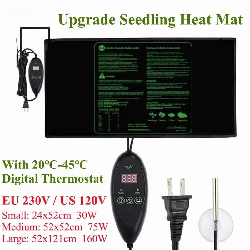 3 Sizes Upgrade Seedling Heat Mat Waterproof Heat Pad with 20℃-45℃ Digital Thermostat Controller Hydroponic Seedling Germination EU 230V Plug