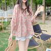 Korean Loose V-Neck Lantern Sleeve Floral Babydoll Top