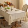 Vintage Coffee Table with Green Hollow Lotus Leaf Edge Lace Tablecloth and Rectangular Dining Table Cloth