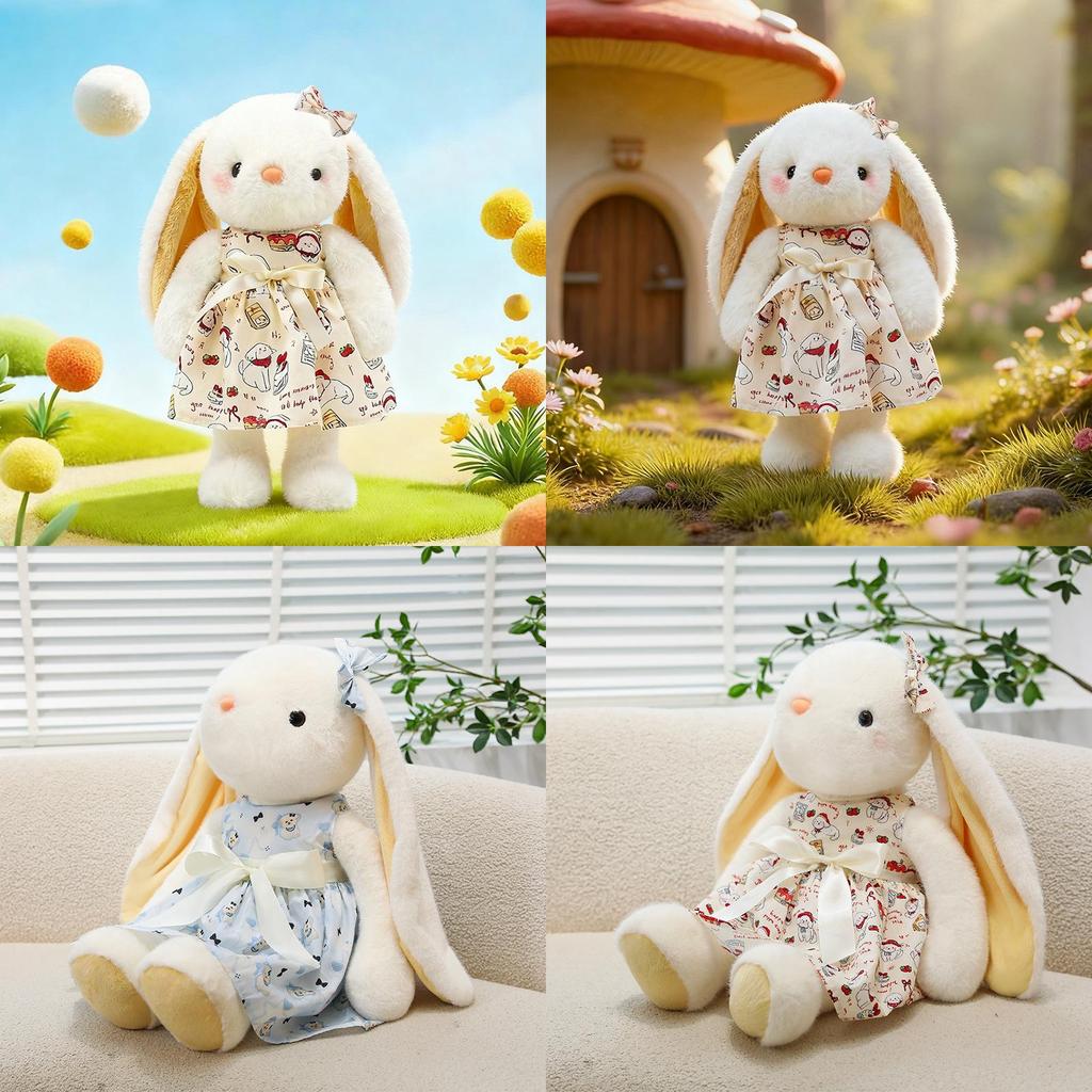 Plush Bunny Toy With Long Ears And Flower Dress For Kids Birthday Gift