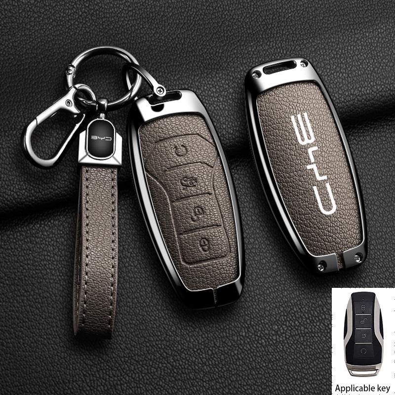 Zinc Alloy New Leather Car Key Case Cover Shell Fob For BYD Song Plus Atto 3 Han EV DM Qin Seal Dolphin Protective Auto Keychain