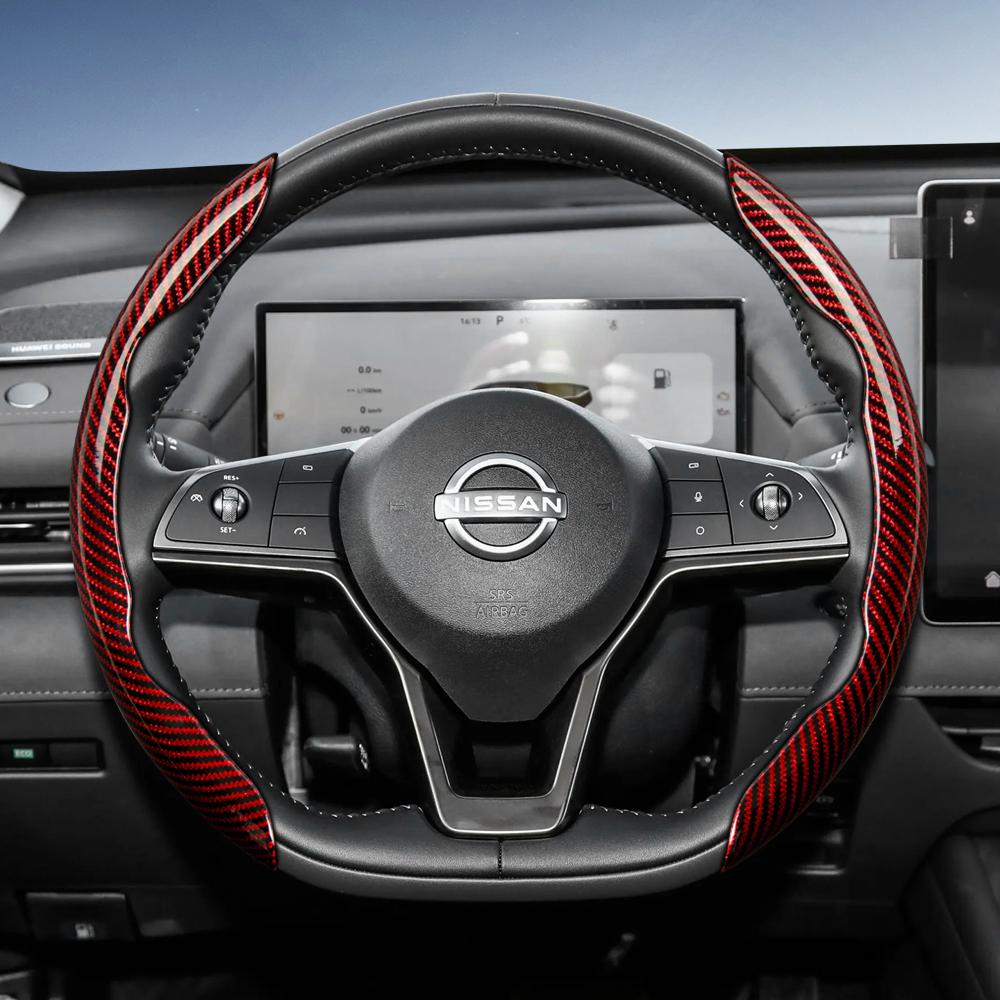 Suitable for Nissan Carbon Fiber Texture Steering Wheel Cover with Segmented Quick-Release Design, Durable, for Rogue X-Trail Kicks Qashqai Sentra Al