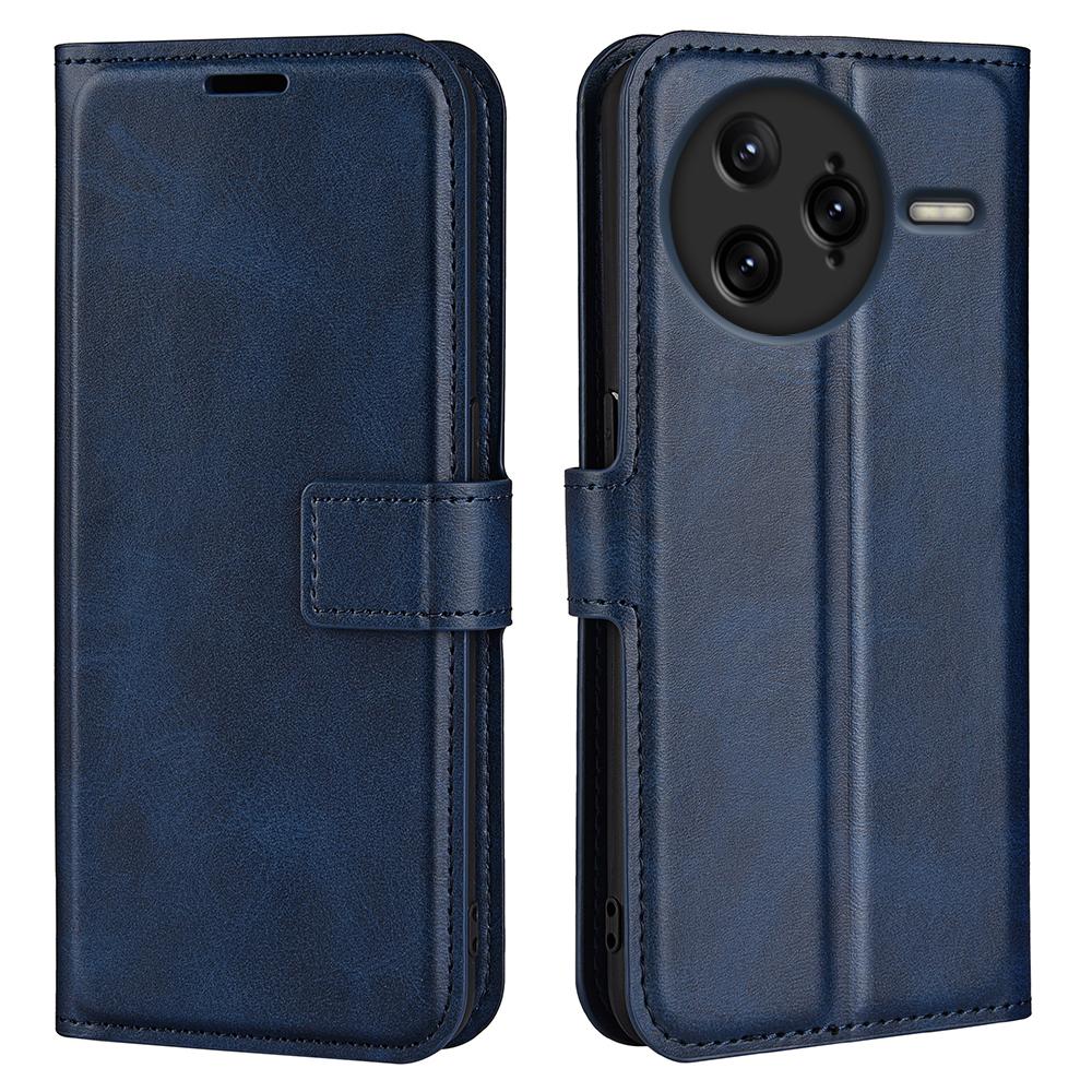 

For Xiaomi Redmi K80 Pro 5G Stand Case Anti-Scratch Calf Texture Leather Phone Cover Blue
