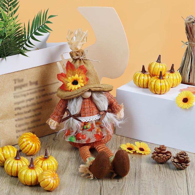 

День благодарения Осенний урожай Украшение Подсолнух Клен Соломенная шляпа Рудольф Подвесная нога Кукла Дом