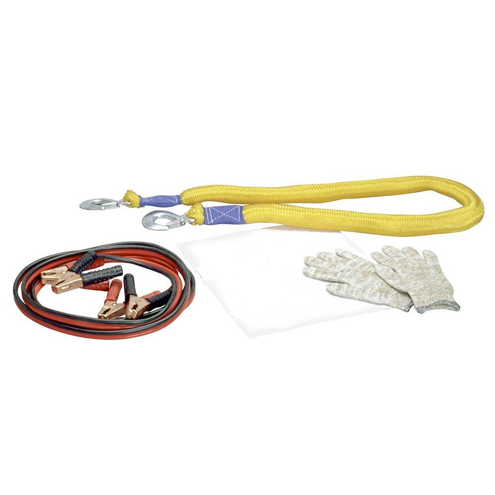 Meltec #990 Vehicle Emergency Response 4-Piece Set (Towing Rope, Booster Cable, Gloves, White Flag),