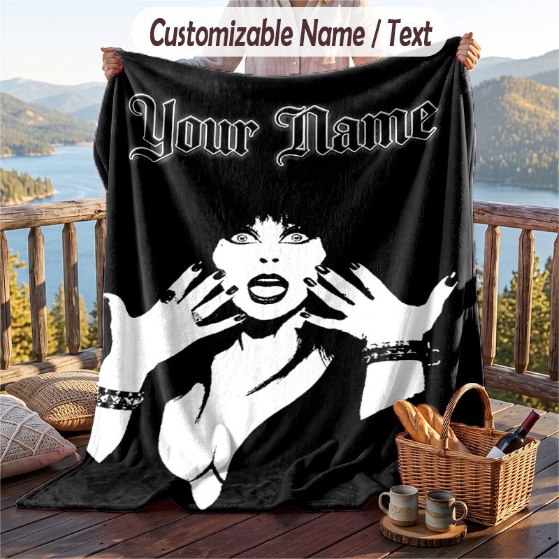 Custom Text Flannel Throw Blanket, Lightweight Cozy Bed Sofa BlanketElvira Mistress of the Dark