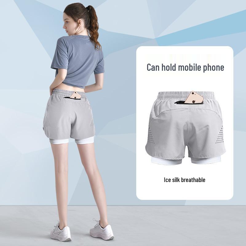 Women s 2026 Quick-dry Running & Fitness Shorts with Anti-exposure Lining 5XL светло-серый