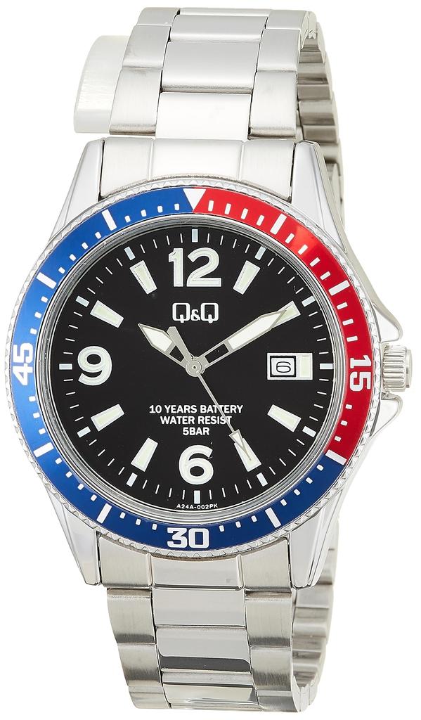 Citizen Analog Watch with Battery Waterproof Metal Silver Q&Q Men's 10-Year Life, Band, (A24A-002PK)