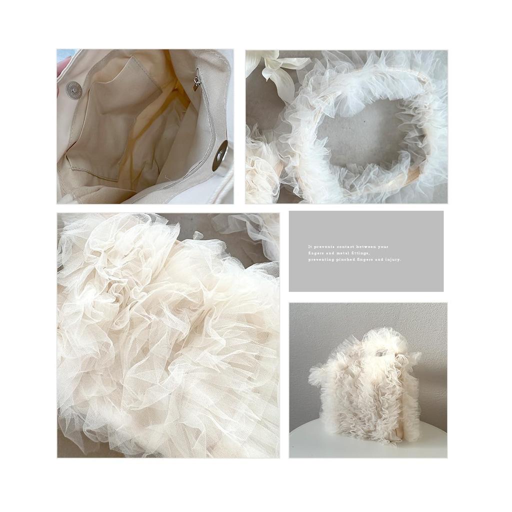 Shoulder Korean Ruffle Bag [DIVA Rose] Bag, Women's, Handbag, Ruffle, Cute, Lightweight, Handbag, Stylish, Tulle, (Black)